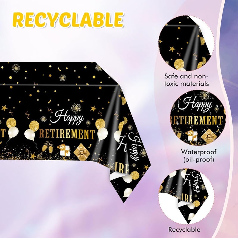 SNIMICS 41PCS Retirement Decorations For Men Black and Gold Disposable Tablerware Decoration Favors Including Napkins Plates Tablecloth Set for Women Men Serves 20 - Image 3